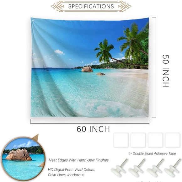 Palm Tree Island Ocean Beach Wall Tapestry - Picture 4 of 4